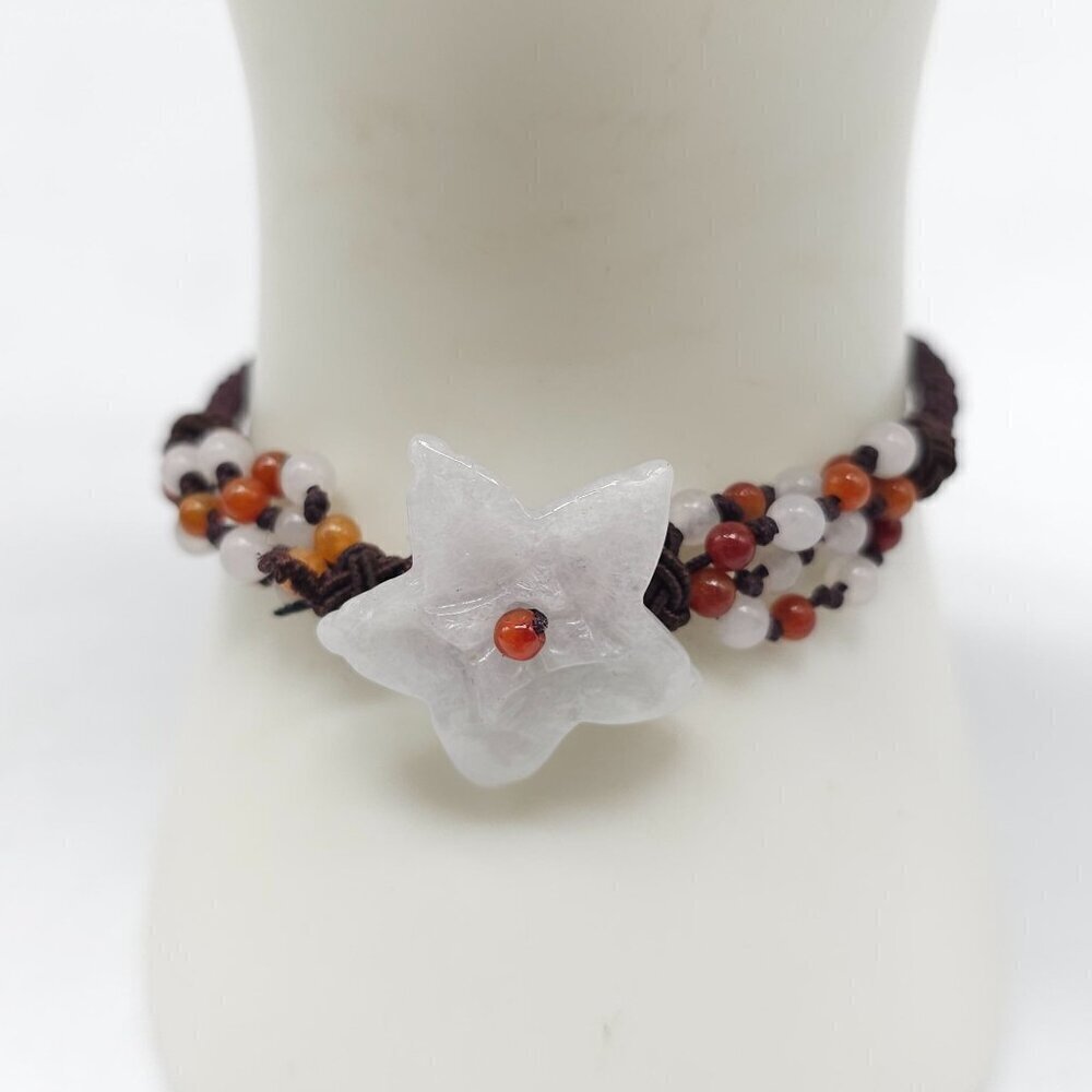 Handmade Star Shaped White Jade Beaded Bracelet With Adjustable Cord